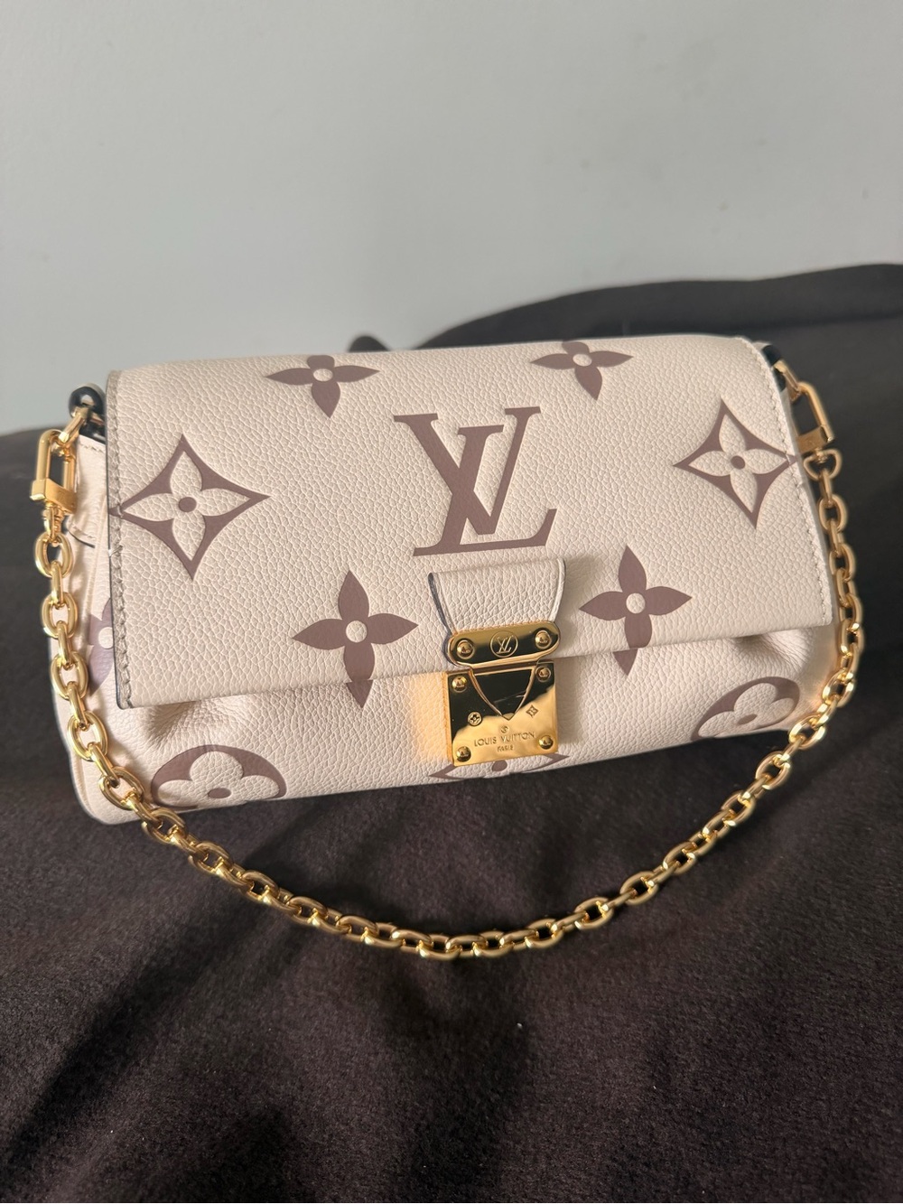 Louis Vuitton Beige Monogram Pochette with Gold Chain